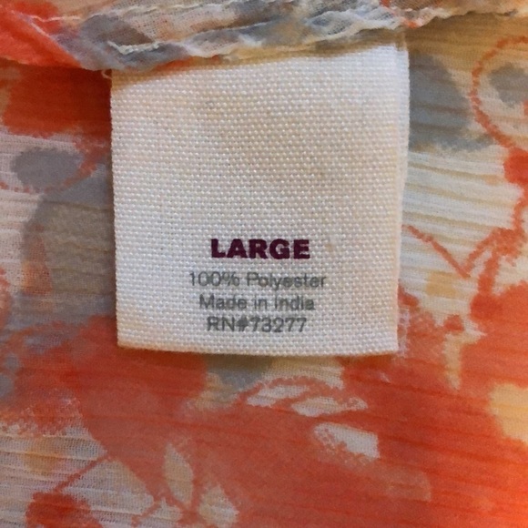 Hang Ten large orange & white semi sheer floral 3 button bell sleeve - Picture 8 of 13